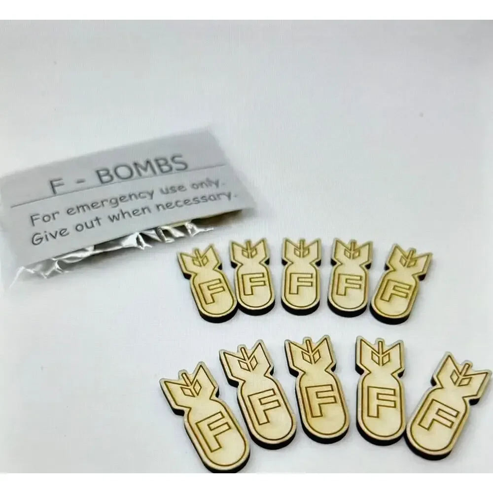 10 pc F BOMBS Wooden Decorations Parties Holidays Gag Gift Reusable